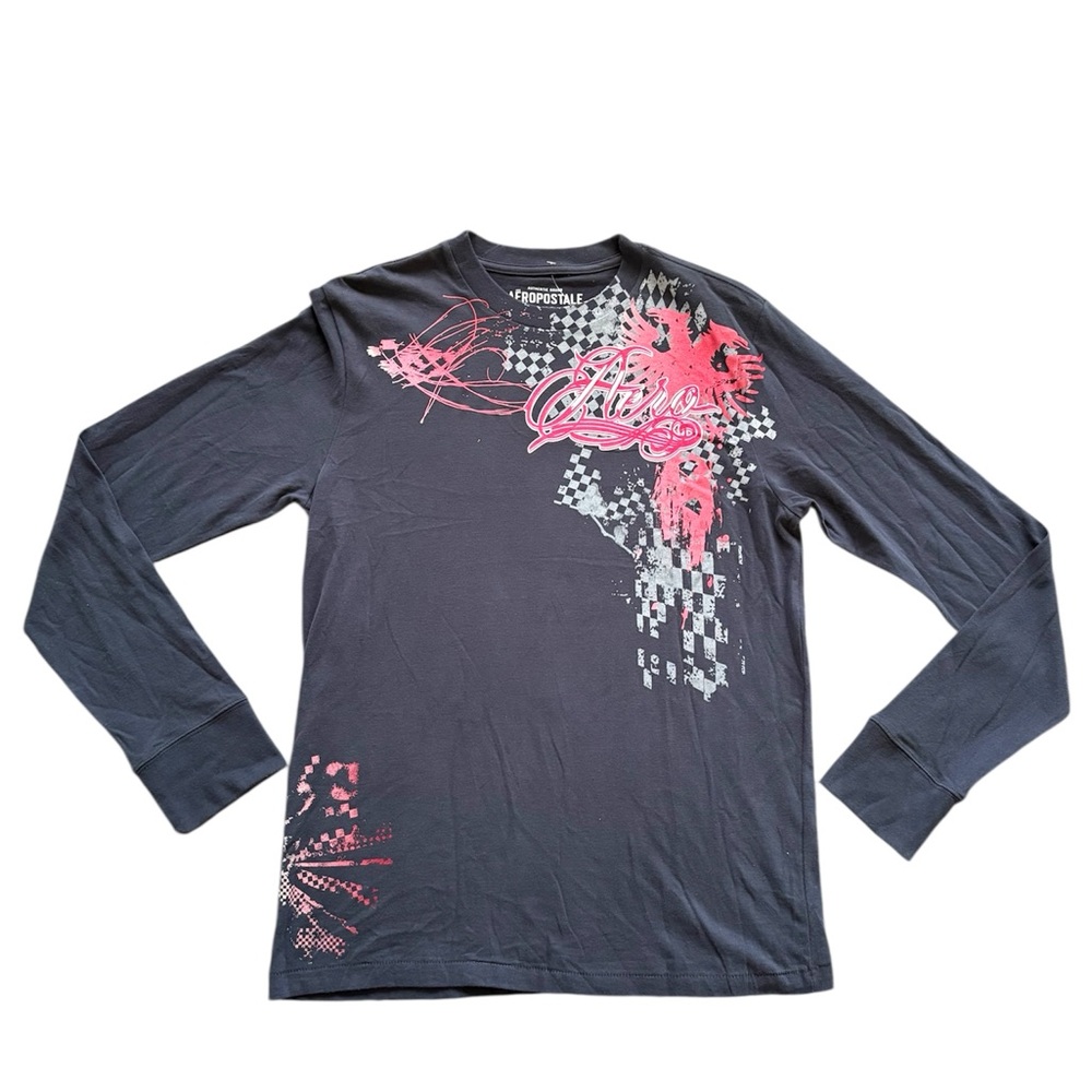 NWT Aeropostale Men's Crew Neck Black & Red Graphic Long Sleeve Shirt